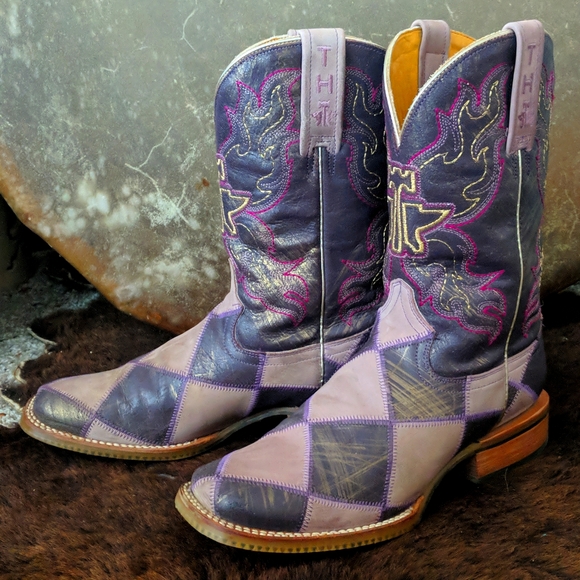 TIN HAUL "Sugar Cube" light & dark purple argyle cowgirl boots square toe sz 8.5 - Picture 3 of 16